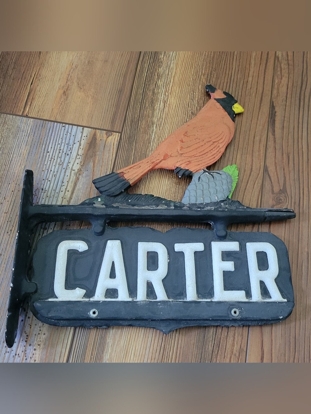 Rare Vintage Mailbox House Sign Cast Metal 'Carter' Name Plate Cardinal MCM
